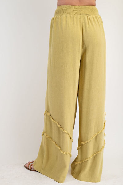 FRAYED RAYON LINEN MINERAL WASHED PANTS (3 COLORS)