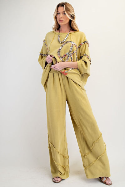 FRAYED RAYON LINEN MINERAL WASHED PANTS (3 COLORS)
