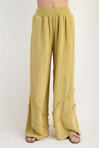 FRAYED RAYON LINEN MINERAL WASHED PANTS (3 COLORS)