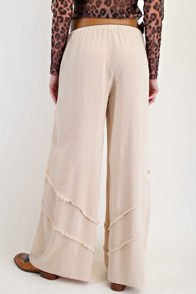FRAYED RAYON LINEN MINERAL WASHED PANTS (3 COLORS)