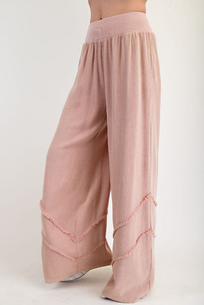 FRAYED RAYON LINEN MINERAL WASHED PANTS (3 COLORS)