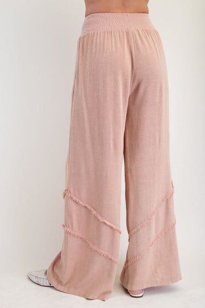 FRAYED RAYON LINEN MINERAL WASHED PANTS (3 COLORS)