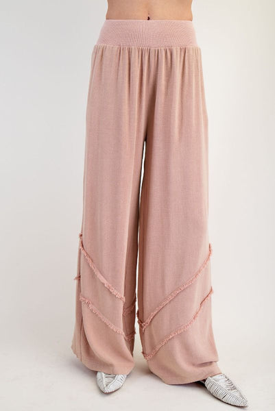 FRAYED RAYON LINEN MINERAL WASHED PANTS (3 COLORS)