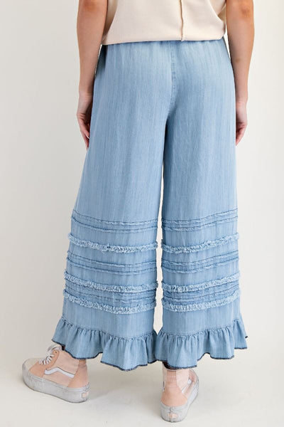 SELF FRAY WASHED CHAMBRAY PANTS 2 COLORS