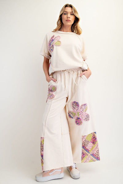 FLOWER PATCH MINERAL WASHED TERRY KNIT PANTS