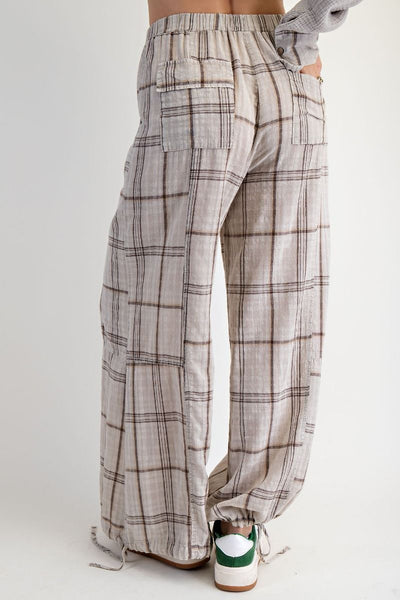 PLAID MINERAL WASHED PANTS