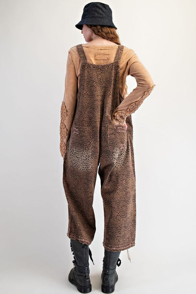 ANIMAL PRINTED WASHED DEINIM OVERALLS