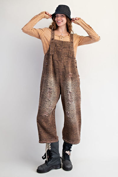 ANIMAL PRINTED WASHED DEINIM OVERALLS