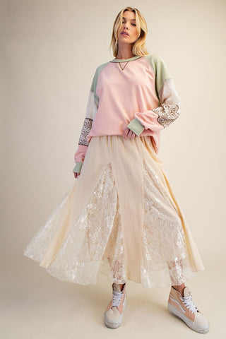 MIX LACE MAXI SKIRT