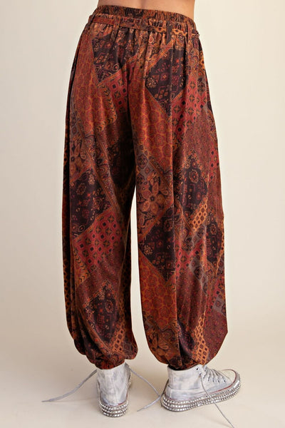 PATCHWORK PRINTED SUEDE PANTS