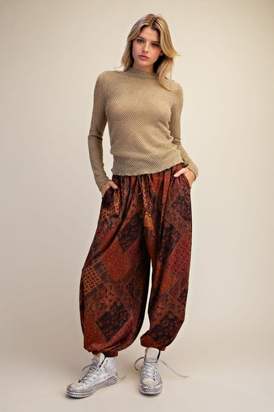 PATCHWORK PRINTED SUEDE PANTS