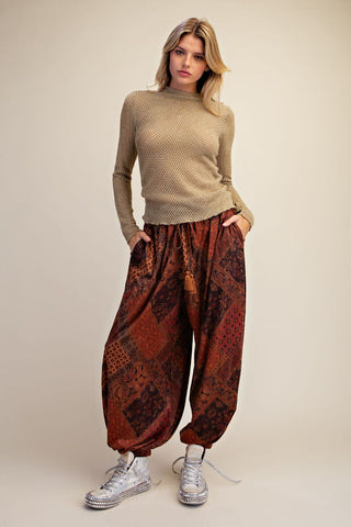 PATCHWORK PRINTED SUEDE PANTS