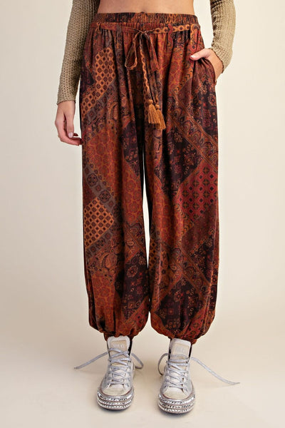 PATCHWORK PRINTED SUEDE PANTS