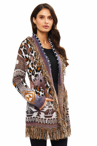 Fringe Animal Print Cardigan