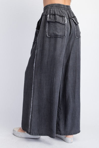 WASHED CHAMBRAY PALAZZO PANTS