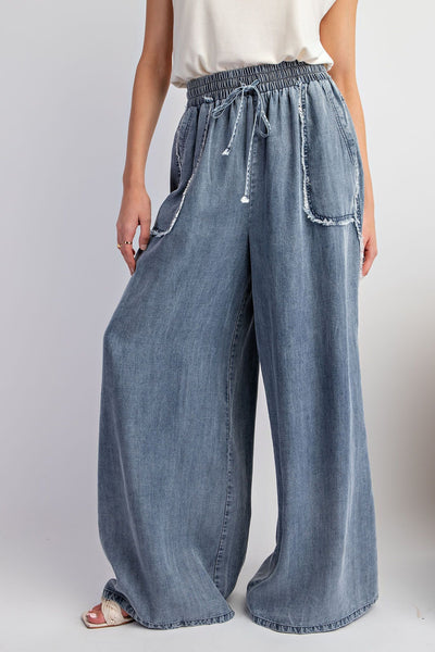 WASHED CHAMBRAY PALAZZO PANTS