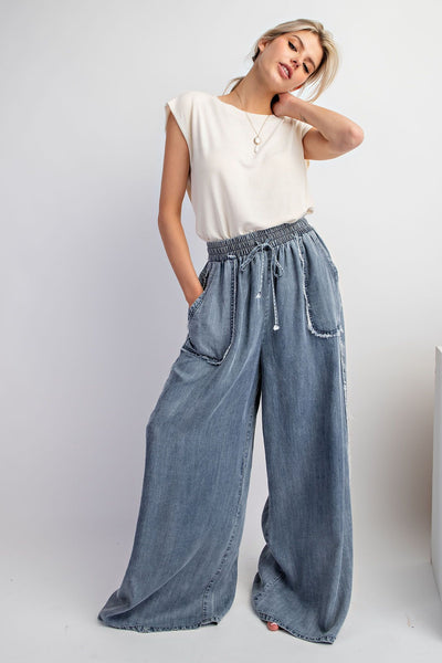 WASHED CHAMBRAY PALAZZO PANTS