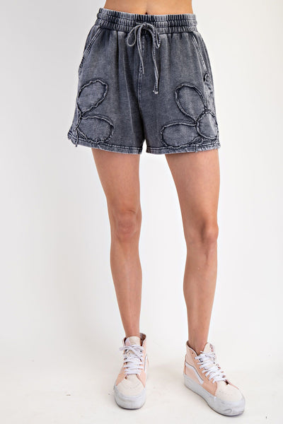 FLOWER PATCH TERRY KNIT SHORTS 3 COLORS