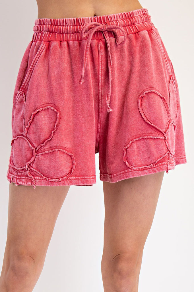 FLOWER PATCH TERRY KNIT SHORTS 3 COLORS