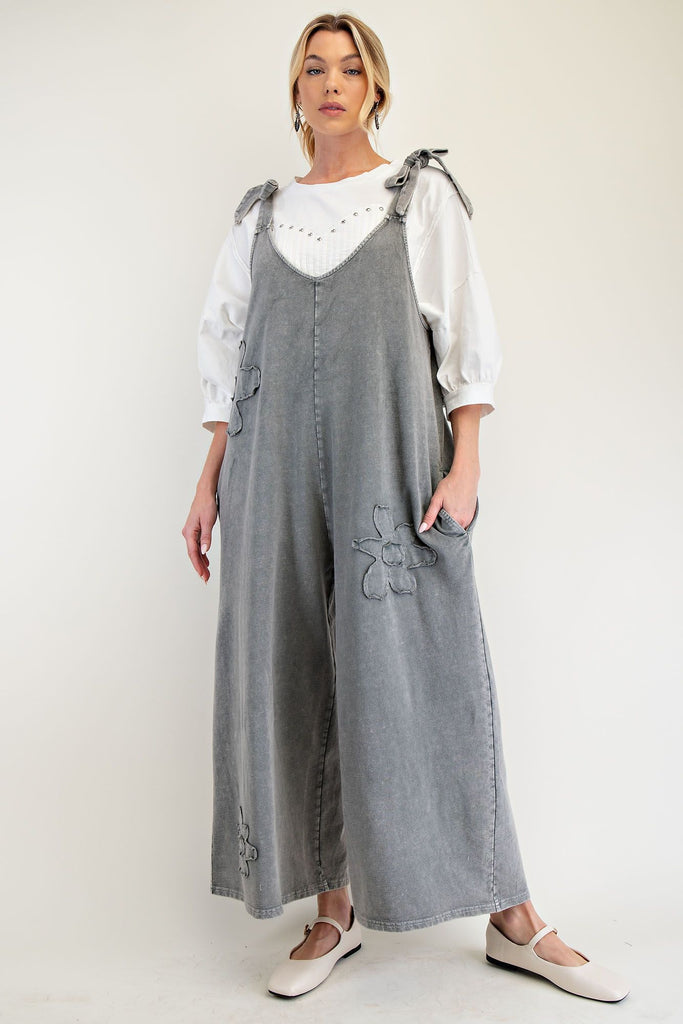 FLOWER PATCH MINERAL WASHED TERRY KNIT JUMPSUIT (3 COLORS)