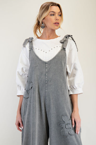 FLOWER PATCH MINERAL WASHED TERRY KNIT JUMPSUIT (3 COLORS)