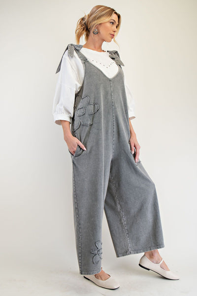 FLOWER PATCH MINERAL WASHED TERRY KNIT JUMPSUIT (3 COLORS)