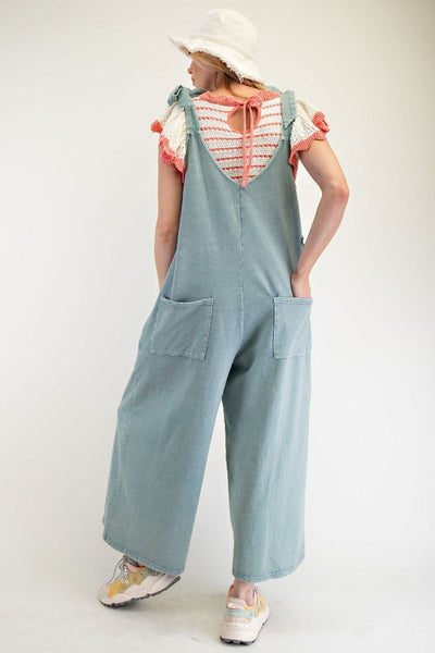 FLOWER PATCH MINERAL WASHED TERRY KNIT JUMPSUIT (3 COLORS)