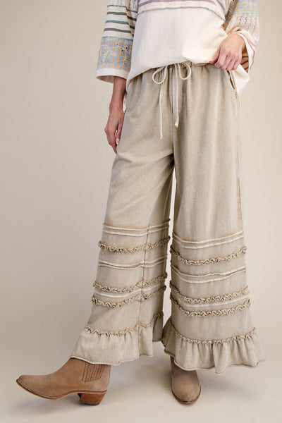 RUFFLED WASHED TERRY PANTS (4 Colors)