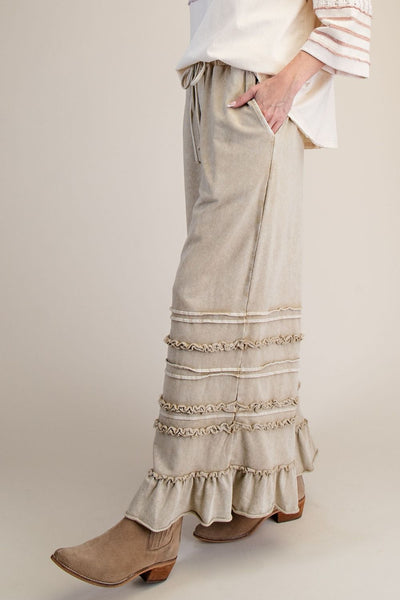 RUFFLED WASHED TERRY PANTS (4 Colors)