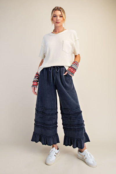 RUFFLED WASHED TERRY PANTS (4 Colors)
