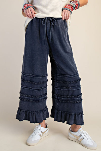 RUFFLED WASHED TERRY PANTS (4 Colors)