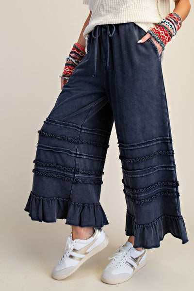 RUFFLED WASHED TERRY PANTS (4 Colors)