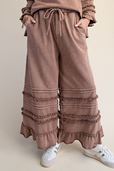 RUFFLED WASHED TERRY PANTS (4 Colors)