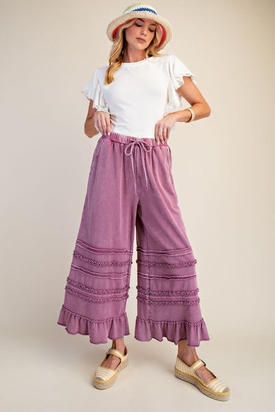 RUFFLED WASHED TERRY PANTS (4 Colors)
