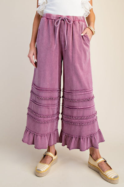 RUFFLED WASHED TERRY PANTS (4 Colors)