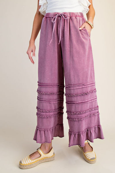 RUFFLED WASHED TERRY PANTS (4 Colors)