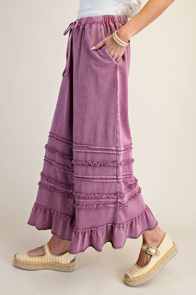 RUFFLED WASHED TERRY PANTS (4 Colors)