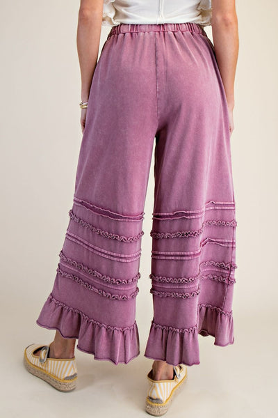 RUFFLED WASHED TERRY PANTS (4 Colors)