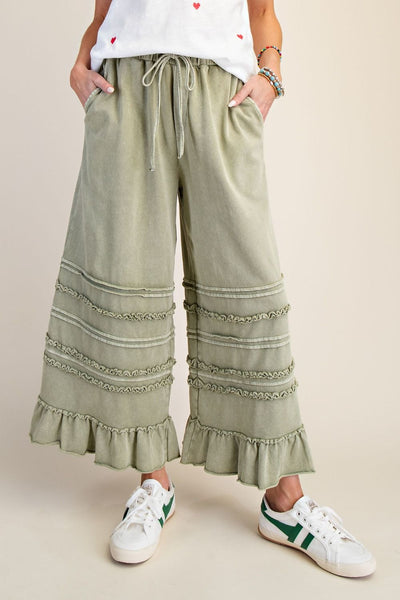 RUFFLED WASHED TERRY PANTS (4 Colors)