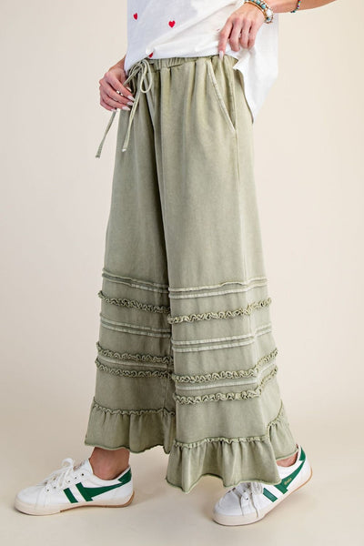 RUFFLED WASHED TERRY PANTS (4 Colors)