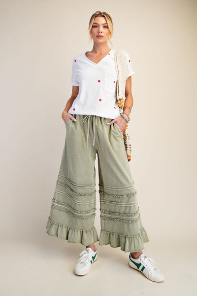 RUFFLED WASHED TERRY PANTS (4 Colors)