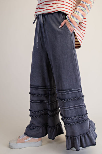 RUFFLED WASHED TERRY PANTS (4 Colors)