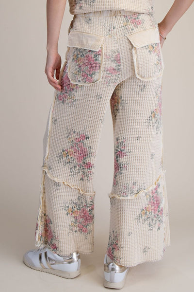 FLORAL PRINT WASHED WAFFLE PANTS