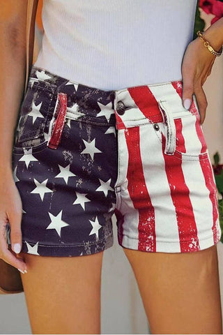 4th of July American Flag Print Denim Shorts