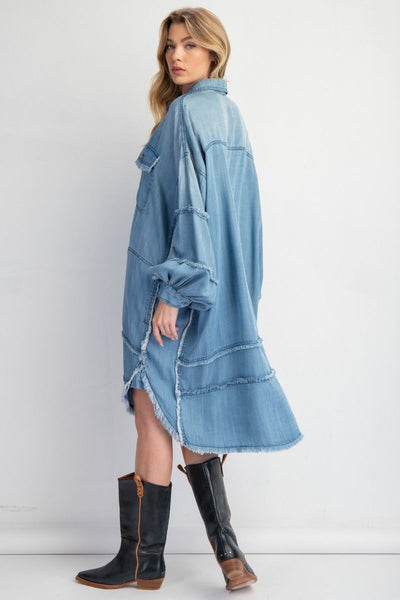 WASHED CHAMBRAY DENIM BUTTON DOWN DRESS