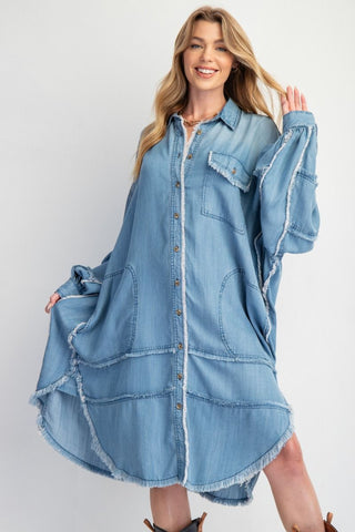 WASHED CHAMBRAY DENIM BUTTON DOWN DRESS