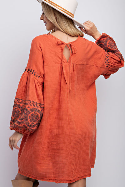 COTTON GAUZE EMBROIDERED WOVEN DRESS (3 colors)