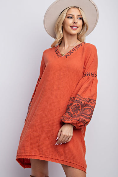 COTTON GAUZE EMBROIDERED WOVEN DRESS (3 colors)