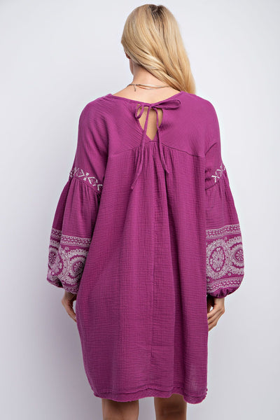 COTTON GAUZE EMBROIDERED WOVEN DRESS (3 colors)
