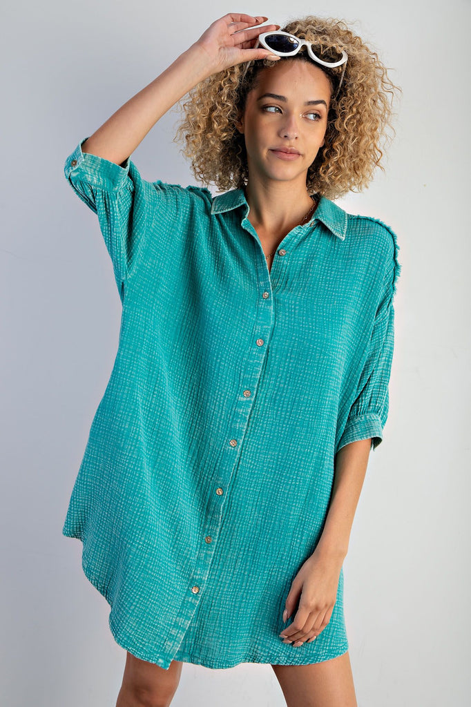 MINERAL WASHED COTTON GAUZE BUTTON DOWN SHIRT DRESS JJs Designs & Boutique MINERAL WASHED COTTON GAUZE BUTTON DOWN SHIRT DRESS JJs Designs & Boutique